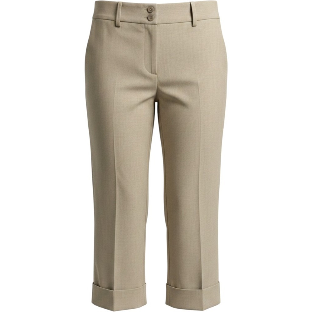 Tribella Womens Wide Leg Cuffed Crop Dress Pants Beige Size 4 Stretch Trouser